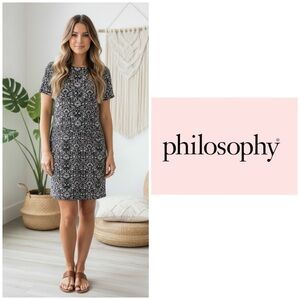 Philosophy Black and White Midi Sheath Dress with Bateau Neckline